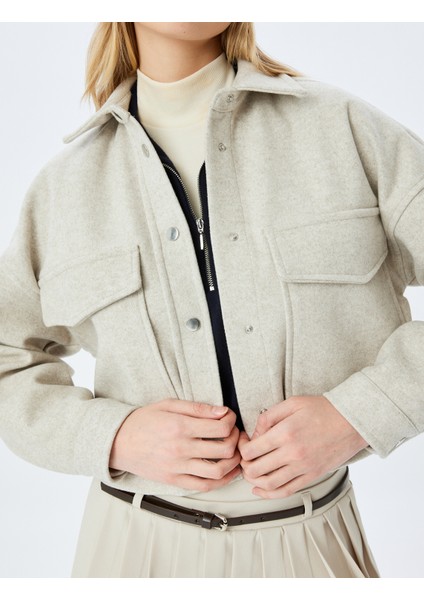 Gömlek Yaka Çıtçıt Düğmeli Cep Detaylı Dokulu Shacket indirimleri