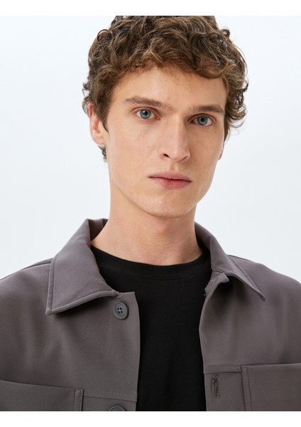 Cep Detaylı Düğmeli Uzun Kollu Gömlek Ceket