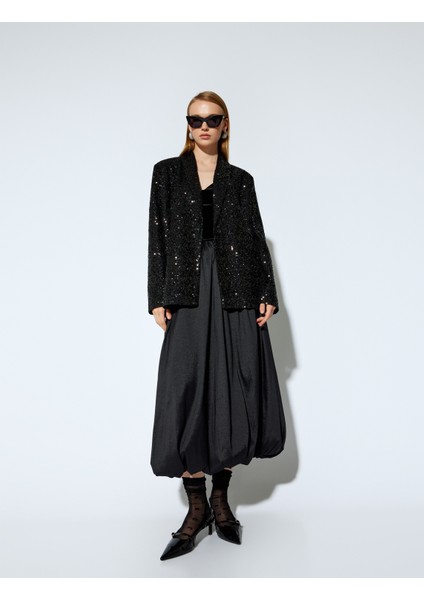 x Melis Ağazat - Standart Bel Oversize Uzun Saten Balon Etek