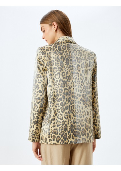 Viskon Düğmeli Cepli Kruvaze Leopar Desenli Blazer Ceket fırsatları