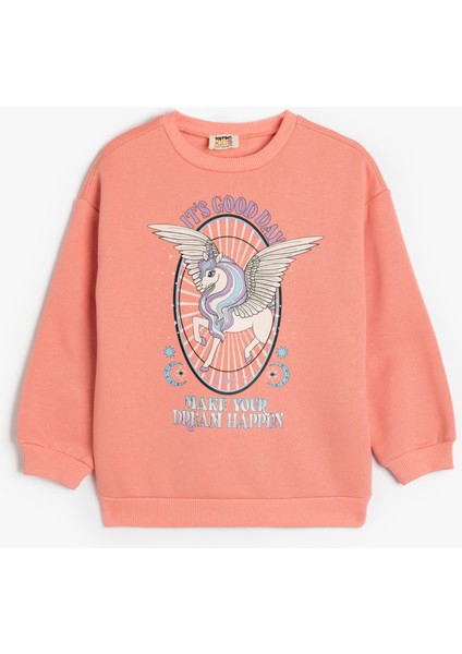 Sweatshirt Unicorn Baskılı Uzun Kollu Bisiklet Yaka
