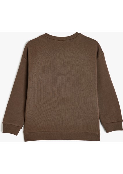 Organik Pamuklu Sweatshirt Koala Baskılı Uzun Kollu Bisiklet Yaka fiyatları