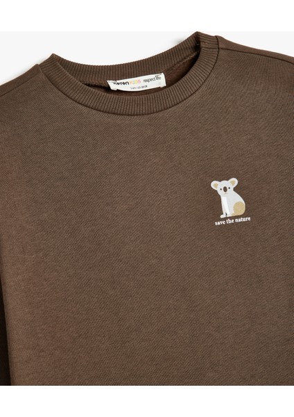 Organik Pamuklu Sweatshirt Koala Baskılı Uzun Kollu Bisiklet Yaka modelleri