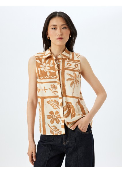 Pamuklu Klasik Yaka Floral Desenli Kolsuz Gömlek modelleri