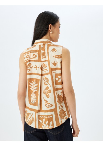 Pamuklu Klasik Yaka Floral Desenli Kolsuz Gömlek fırsatları