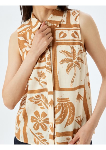 Pamuklu Klasik Yaka Floral Desenli Kolsuz Gömlek indirimleri