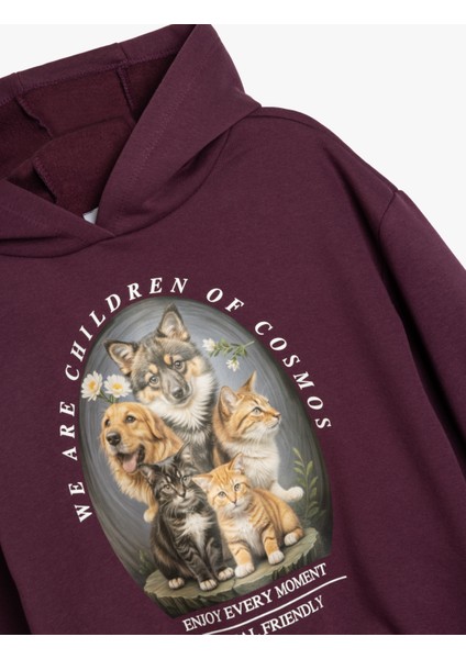 Kapşonlu Sweatshirt Hayvanlar Baskı Detaylı Uzun Kollu Şardonlu modelleri