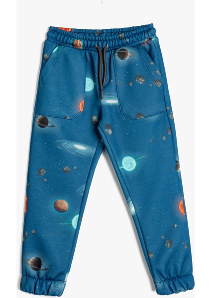 Jogger Eşofman Altı Uzay Baskılı Beli Bağlamalı Şardonlu