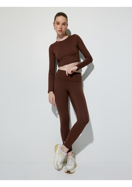 Crop Spor Tişört Bisiklet Yaka Uzun Kollu Yumuşak Tuşe Slim Fit fiyatları