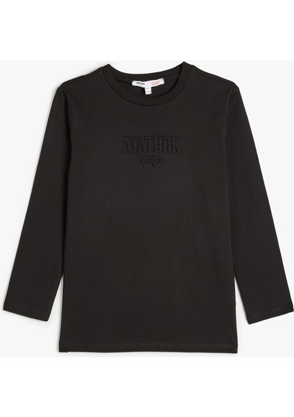Tişört Atatürk Işlemeli Uzun Kollu Bisiklet Yaka