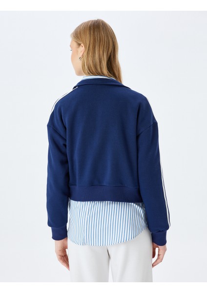 Dik Yaka Fermuarlı Cep Detaylı Biyeli Crop Kolej Sweatshirt fırsatları