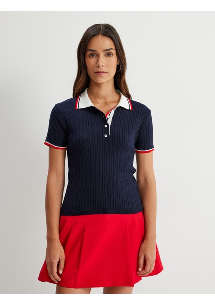 Polo Yaka Triko Kazak Kısa Kollu Saç Örgü Desenli modelleri