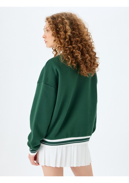 Bisiklet Yaka Kolej Baskılı Biyeli Oversize Sweatshirt