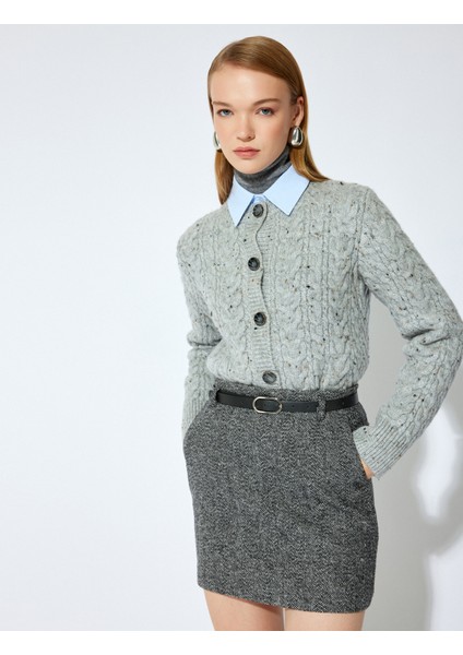 x Şahika Ercümen - Yumuşak Dokulu Yün Karışımlı A Kesim Kemerli Cepli Kaşe Mini Etek fiyatları
