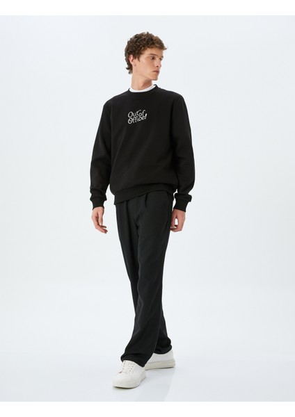 Pamuk Karışımlı Bisiklet Yaka Slogan Baskılı Sweatshirt