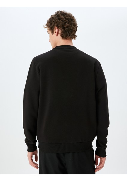 Pamuk Karışımlı Bisiklet Yaka Slogan Baskılı Sweatshirt