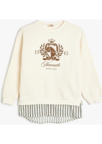 Sweatshirt Baskılı Bisiklet Yaka Gömlek Etek Ucu Detaylı