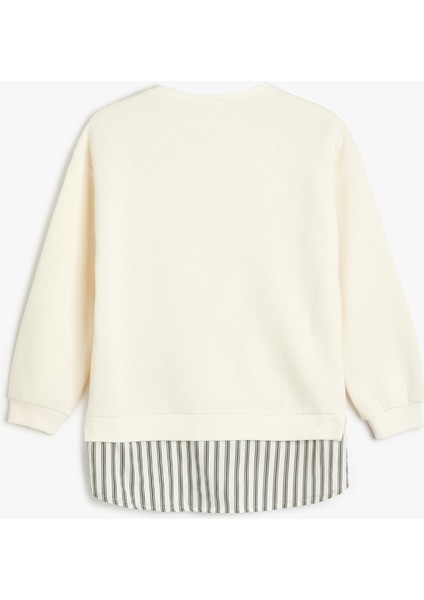 Sweatshirt Baskılı Bisiklet Yaka Gömlek Etek Ucu Detaylı