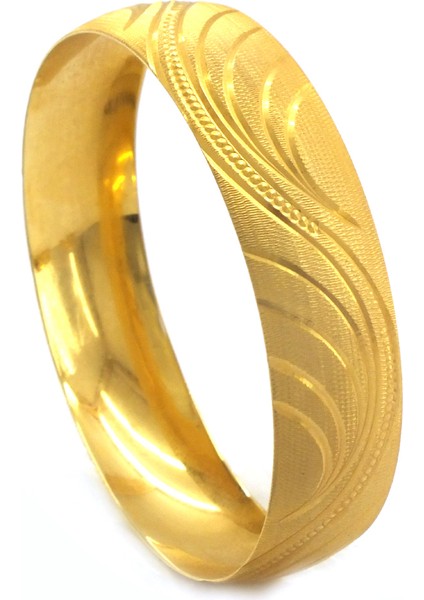 Altın Kaplama Dalgalı Çizgili 1.5 cm Bilezik BLZ-3058