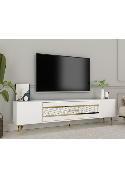 DEKOLP2DD Tv Sehpası Beyaz-Altın fiyatları