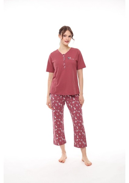 1434 Kadın Kısa Kollu Yakası Düğmeli Pijama Takım