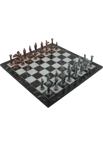 Metal Satranç Takımı/seti,büyük,pegasus, Antik, Katlanır Mermer Desenli Satranç Tahtası fiyatları