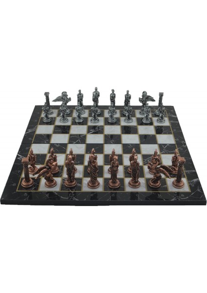 Metal Satranç Takımı/seti,büyük,pegasus, Antik, Katlanır Mermer Desenli Satranç Tahtası fırsatları