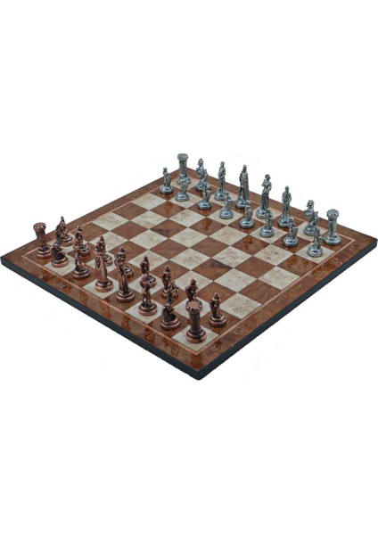 Metal Satranç Takımı Orta Ingiliz Antik Taş ve Mocha Desenli Satranç Tahtası