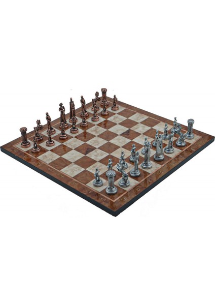 Metal Satranç Takımı Orta Ingiliz Antik Taş ve Mocha Desenli Satranç Tahtası fiyatları