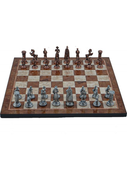 Metal Satranç Takımı Orta Ingiliz Antik Taş ve Mocha Desenli Satranç Tahtası modelleri