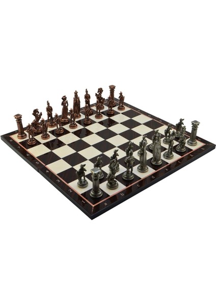 Battal Boy Metal Ingiliz Satranç Takımı Antik ve Katlanır Ceviz Desenli Mdf Satranç Tahtası (43X43 Cm.) fiyatları