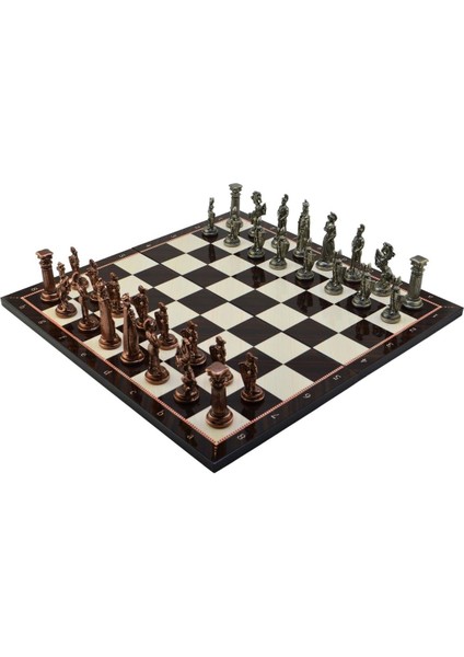 Battal Boy Metal Ingiliz Satranç Takımı Antik ve Katlanır Ceviz Desenli Mdf Satranç Tahtası (43X43 Cm.) modelleri