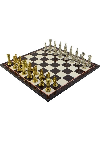 Battal Boy Metal Ingiliz Satranç Takımı Parlak ve Katlanır Ceviz Desenli Mdf Satranç Tahtası (43X43 Cm.) modelleri