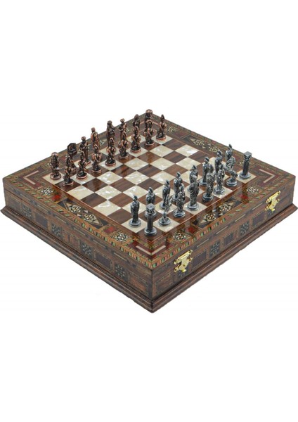Metal Satranç Takımı Küçük Osmanlı & Bizans Antik Sandıklı Masif Ahşap Satranç Tahtası fiyatları