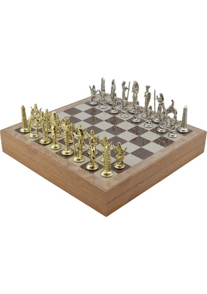 Metal Mısır Satranç Takımı Parlak ve Rustik Desenli Mdf Sandıklı Satranç Tahtası (36X36X6 Cm.) modelleri