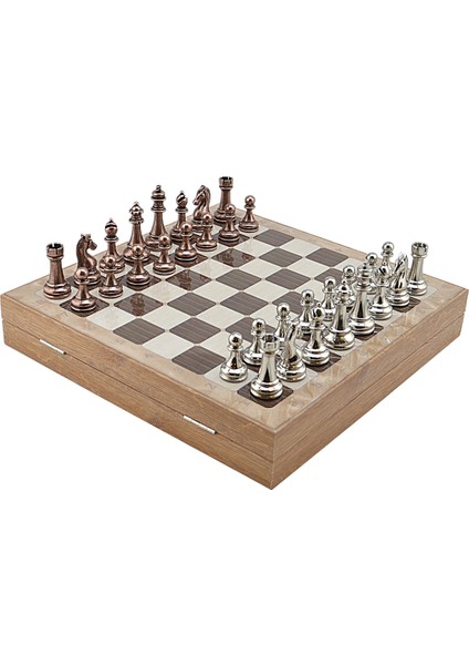 Metal Klasik Satranç Takımı Antik ve Rustik Desenli Mdf Sandıklı Satranç Tahtası (36X36X6 Cm.) fiyatları
