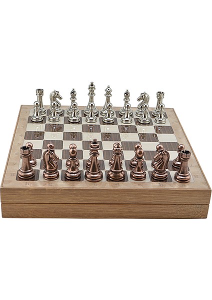 Metal Klasik Satranç Takımı Antik ve Rustik Desenli Mdf Sandıklı Satranç Tahtası (36X36X6 Cm.) fırsatları