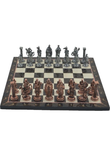 Büyük Boy Metal Ingiliz Satranç Takımı Antik ve Katlanır Ceviz Desenli Mdf Satranç Tahtası (43X43 Cm.) fırsatları
