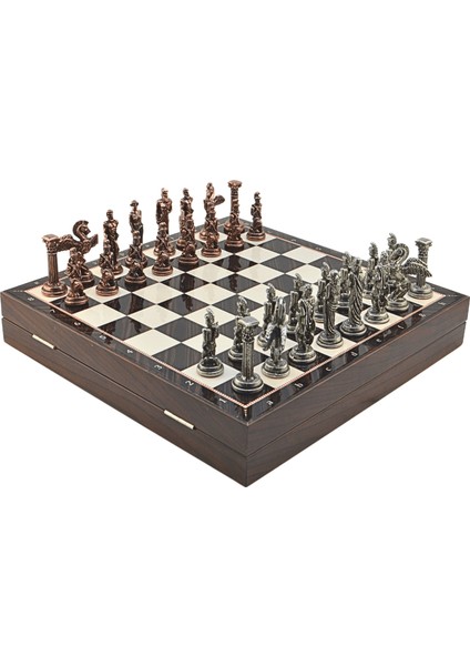 Büyük Boy Metal Pegasus Satranç Tk. Antik ve Ceviz Desenli Sandıklı Mdf TAHTASI(36X36X6 Cm.) fiyatları