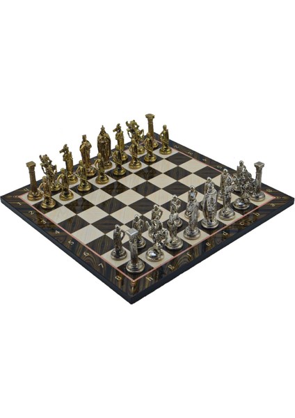 Büyük Boy Metal Ingiliz Satranç Takımı Parlak ve Katlanır Ceviz Desenli Mdf Satranç Tahtası (43X43 Cm.) fiyatları