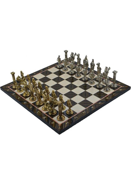 Büyük Boy Metal Ingiliz Satranç Takımı Parlak ve Katlanır Ceviz Desenli Mdf Satranç Tahtası (43X43 Cm.) modelleri