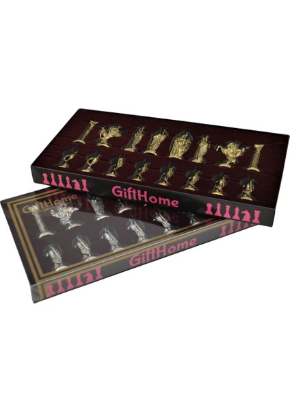 Büyük Boy Metal Ingiliz Satranç Takımı Parlak ve Katlanır Ceviz Desenli Mdf Satranç Tahtası (43X43 Cm.) indirimleri