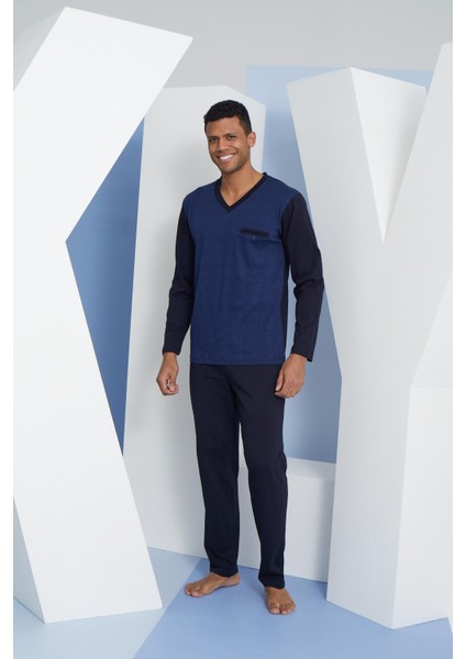 9260 Erkek V Yaka Uzun Kollu Pijama Takım