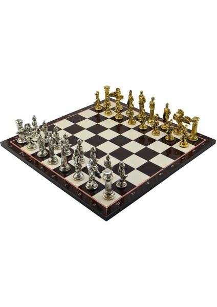 Battal Boy Metal Pegasus Satranç Takımı Parlak ve Katlanır Ceviz Desenli Mdf Satranç Tahtası (43X43 Cm.) fiyatları