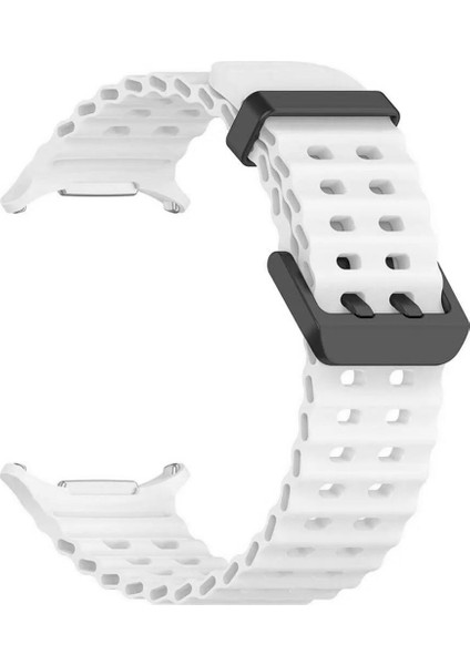 Samsung Galaxy Watch 7 Ultra 47MM ile Uyumlu Kordon Dalgalı Delikli Metal Tokalı Silikon Kayış