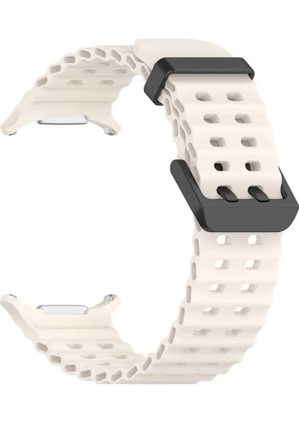 Samsung Galaxy Watch 7 Ultra 47MM ile Uyumlu Kordon Dalgalı Delikli Metal Tokalı Silikon Kayış
