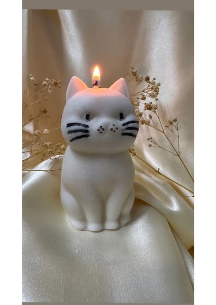Arescollection Dekoratif Hediyelik Kokusuz Kedi Mum