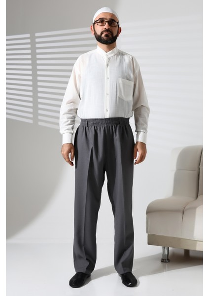 Erkek Beli Lastikli Cepli Hac ve Umre Kışlık Yün Efektli Şalvar Pantolon - Gri (Isr) fiyatları