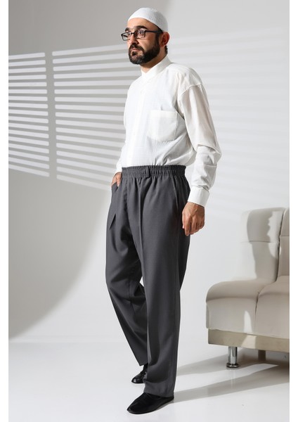 Erkek Beli Lastikli Cepli Hac ve Umre Kışlık Yün Efektli Şalvar Pantolon - Gri (Isr) modelleri