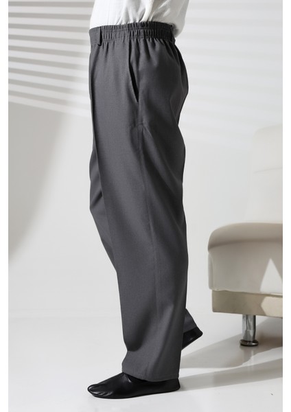 Erkek Beli Lastikli Cepli Hac ve Umre Kışlık Yün Efektli Şalvar Pantolon - Gri (Isr) indirimleri